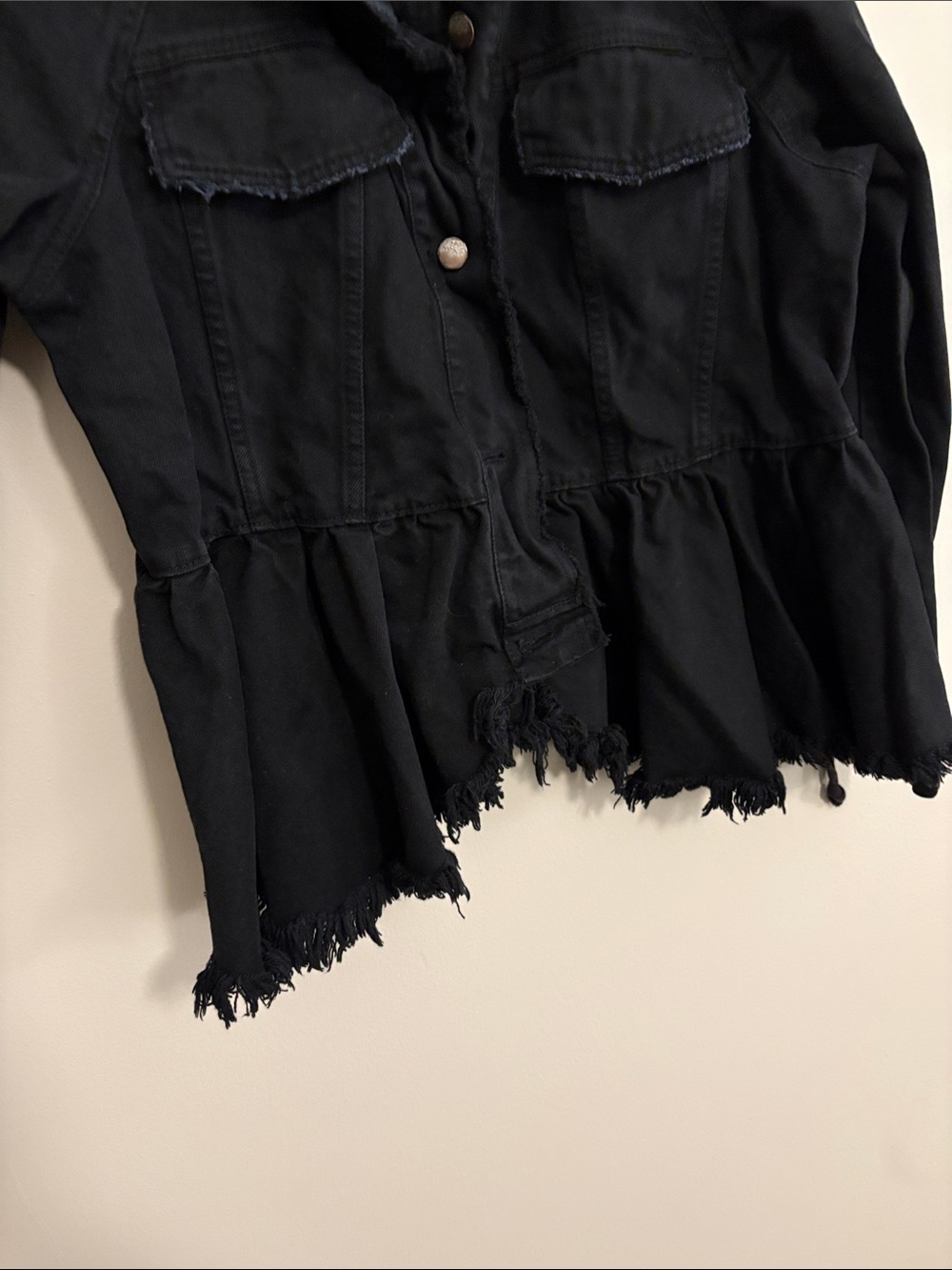 Free People Black Distressed Peplum Jean Jacket - Picture 3 of 5